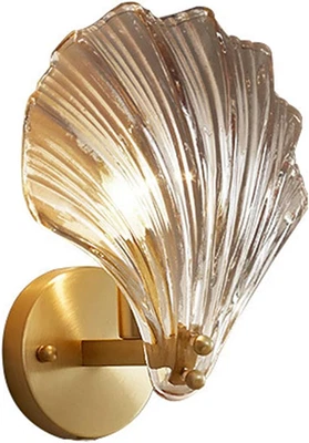 Lampada Da Parete a Conchiglia Con Base in Ottone E Cristallo, Applique in Crist - Immagine 1 di 4