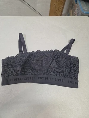 Bralette de Encaje Victoria’s Secret Gris Mediano M Inalámbrico Sin Forro Logo Banda... Foto 1 de 4