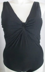 LANDS END Black Tummy Control V-neck Twist Front One Piece Swimsuit Womens 16W - Picture 1 of 6