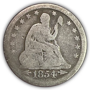 1854 Pfeile sitzende Freiheit Viertel gute G Münze #27906 - Bild 1 von 3