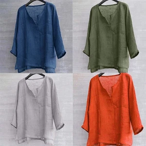 Casual Tops Blouse Baggy Loose Shirts Linen Cotton Kaftan T-shirt Mens fashion - Picture 1 of 18