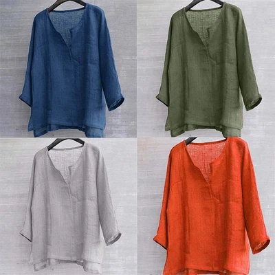 Casual Tops Blouse Baggy Loose Shirts Linen Cotton Kaftan T-shirt Mens fashion - Image 1 of 4