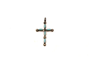 Colgante Cruz Turquesa Plata Esterlina Zuni Petit Point Vintage ~1+" 0.9g - Imagen 1 de 5