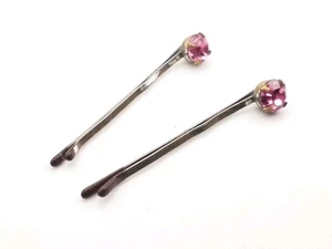 Vintage 2 Stück Haarnadel Stil Haar-Ding Metall mit rosa Strass/ Schmuck Accessoire - Bild 1 von 6