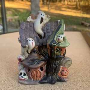 Statuina Halloween vintage casa stregata alta 4" porcellana bisque - Foto 1 di 5
