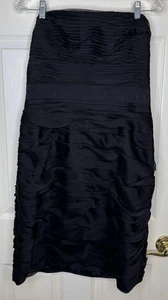 Mujer ML MONIQUE LHULLIER Dama de honor Negro Acanalado Gasa Vestido Sin Tirantes Talla 12 - Imagen 1 de 4