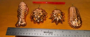 Vtg Lot Of 4 Quality Hanging Copper Molds 3”-5” Fish Lobster Fruit Shell Hooks - Picture 1 of 7