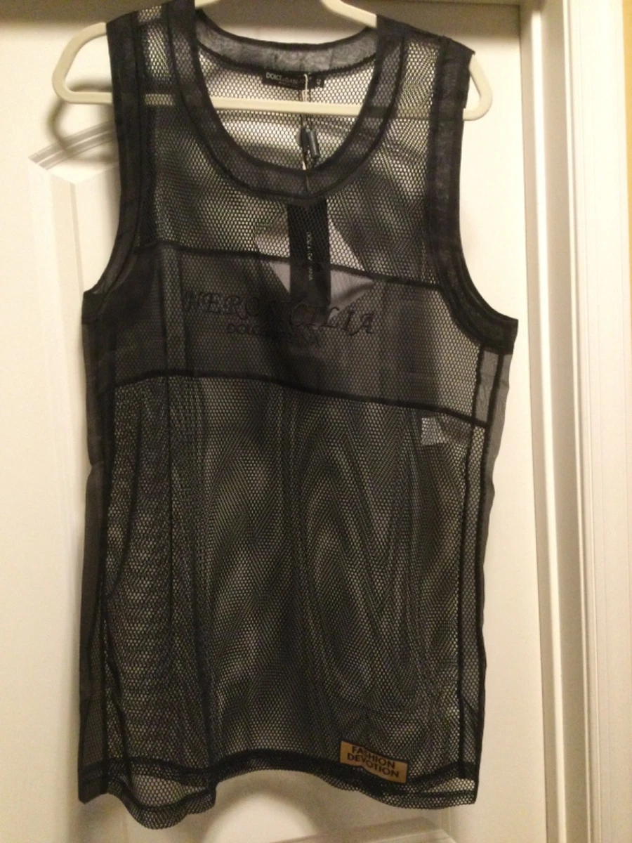 Dolce & Gabbana メッシュタンクトップ 38 Tank top with fusible rhinestones in Crystal for Women