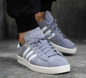 MENS ADIDAS ORIGINALS CAMPUS 80s SUEDE TRAINERS - ALL SIZES - GREY/WHITE - Picture 1 of 11