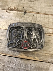 firefighter red and black enamel belt buckle | Made In USA - Picture 1 of 8