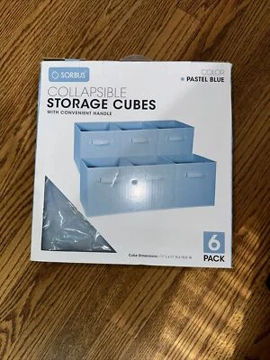 Cubo de almacenamiento plegable Sorbus cesta contenedor (paquete de 6, azul pastel) NUEVO para estantería Foto 1 de 2
