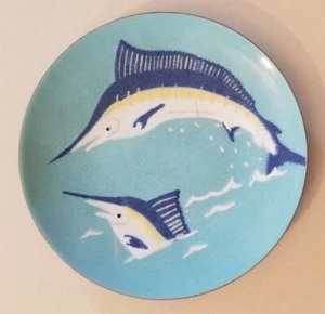 Vtg Enamel on Copper 7 5/8"" Marlin Sailfish Nautical Plate Annemarie Davidson - Picture 1 of 6