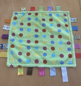 Taggies Lovey Security Blanket Green Orange Fleece Circles Polka Dots Spots EUC - Picture 1 of 3