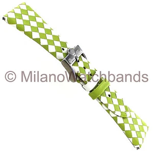 22mm Glam Rock High Quality Hand Made Braided Calf Leather Lime&White Watch Band - Picture 1 of 4