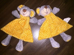 2 Stück - KIK Schmusetuch Kuscheltuch Rassel Kopf Maus Orange Gelb Kleid Grau - Bild 1 von 4