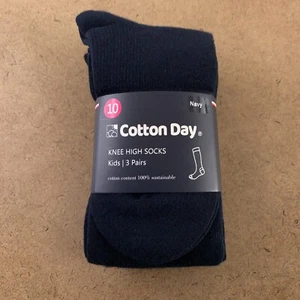 Cotton Day Girls Shoe Size 13.5-3.5 Navy Classic Knee High Socks 3 Pairs NWT - Picture 1 of 4