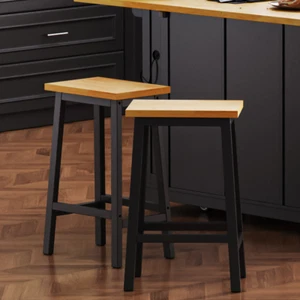 Solid Wood Bar Stools - Set of 2 Tall Kitchen Counter Stools w/ Footrest - Picture 1 of 8