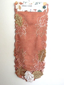 NWT Sage & Oak Fall Thanksgiving Oak & Maple Leaves Table Runner 14" x 72" - Picture 1 of 7