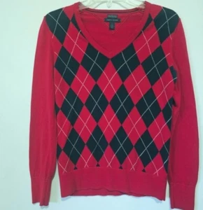 Suéter Mujer Tommy Hilfiger Prima Algodón Talla Mediana Rojo Argyle Preppy - Imagen 1 de 8