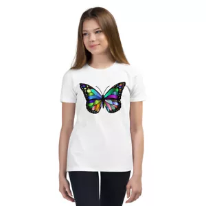 Niña Mariposa Juventud Mangas Cortas Camiseta con Mariposas - Imagen 1 de 5