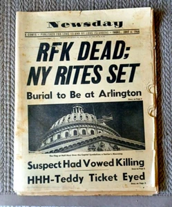 Newsday, 6 giugno 1968 RFK DEAD, Robert Kennedy Dead, NY Rites Set, carta completa - Foto 1 di 5