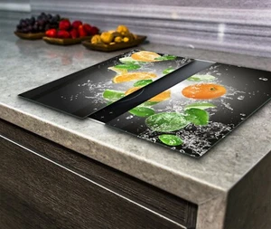 Hob Cover Induction Electric Cooker Chopping Board Glass Set 2 Parts Oranges - Picture 1 of 5