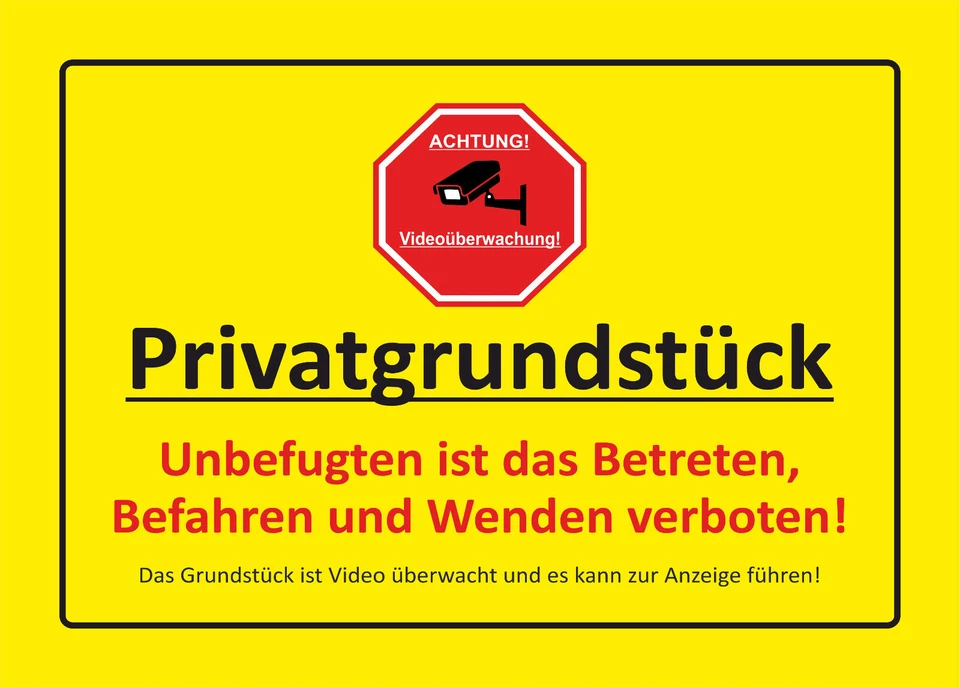 ABVERKAUF Privatgrundstück - Videoüberwachung - ALU- PVC-Schild oder Klebeschild - Bild 1 von 1