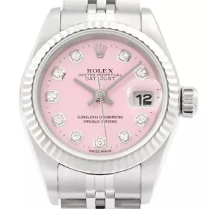 Rolex Ladies Datejust 69174 18K Gold Steel Pink Diamond Dial Watch w/ Rolex Band - Picture 1 of 7