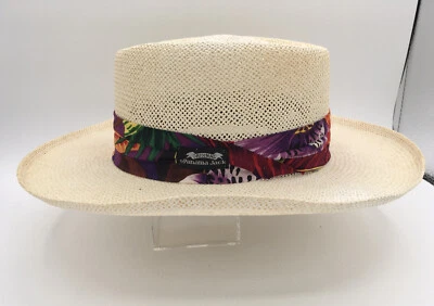 Original Panama Jack Straw Gambler Hat Large Tropical Floral Headband Sz Medium - Image 1 of 4