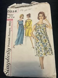 Vintage 1964 Misses' Nightgown House Dress Moo Moo Simplicity Pattern #5514 - Picture 1 of 5