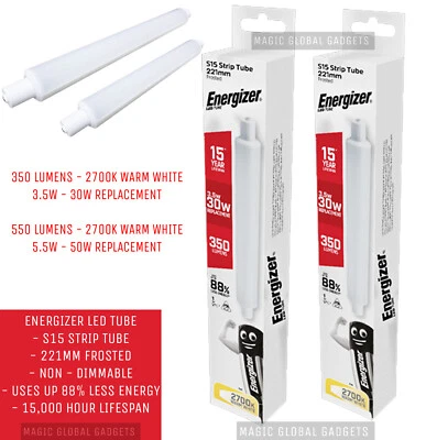 Energizer Strip Light Tube Lamp 221mm 284mm S15 LED 3.5 5.5w = 30W 50W Watt Bulb - Image 1 of 2