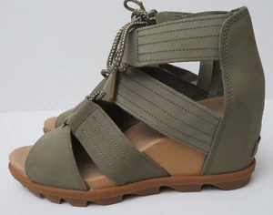 Sorel sage green and tan lace up wedge sandals, size 10, EUC - Picture 1 of 6