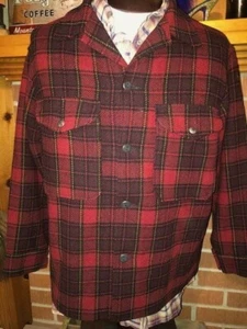 PENDLETON Vtg 70s 1980s Black Red Plaid Hunting Jacket Shirt Cruiser mackinaw M - Picture 1 of 7