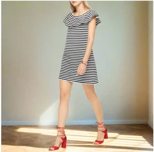 Kate Spade schulterfreies Minikleid große schwarze Streifen Baumwolle A-Linie Etuikleid Sommer - Bild 1 von 10