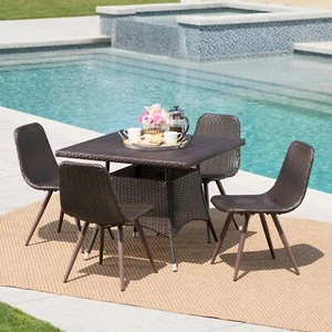 Haley Outdoor 5 Piece Multi-brown Wicker Square Dining Set - Picture 1 of 7