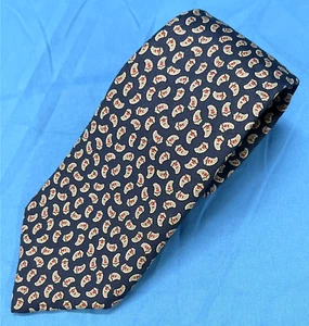 VTG OSCAR DE LA RENTA Navy/Beige UNUSUAL PAISLEY STYLE PRINT Men's SILK NECK TIE - Picture 1 of 3