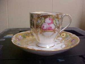 Raro Antiguo Inglaterra Taza y Platillo Oro Floral Registro Marca 1850 IMPRESIONANTE - Imagen 1 de 8