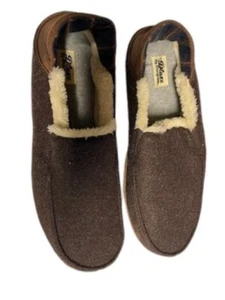 Dluxe by Dearfoams Leather Faux Fur Slip-On Slippers Moccasin Brown New w/o Tags - Picture 1 of 5