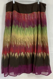 JM Collection Plus Size 18W Multicolor Abstract Skirt Knit Waistband Sheer Lined - Picture 1 of 12
