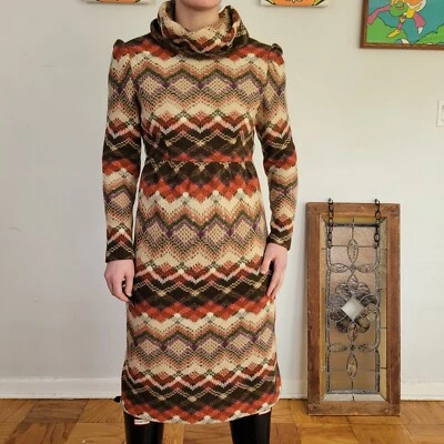 Vestido Chevron Tejido Joan Leslie By Kasper Años 60 De Colección Naranja/Marrón/Púrpura Mediano Foto 1 de 4