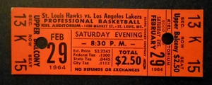 Feb 29, 1964 St. Louis Hawks Los Angeles Lakers Ticket Bob Pettit Elgin Baylor - Picture 1 of 2