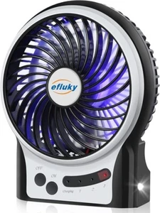 efluky 3 Speeds Mini Desk Fan, Rechargeable Battery Operated Fan with LED Light, - Picture 1 of 6