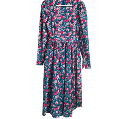 Vtg 80s Laura Ashley Floral Long Sleeve Maxi Corduroy Puff Sleeves Dress Sz 10 - Image 1 of 4