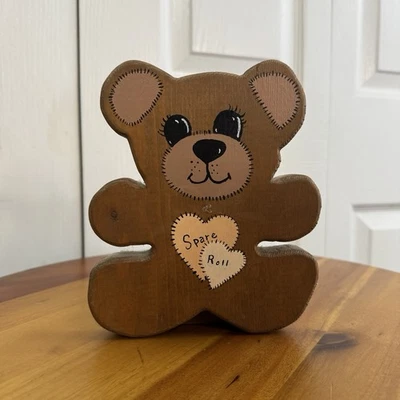 Rollo de papel de repuesto de oso marrón pintado a mano de madera toalla papel higiénico decoración Y2K de colección Foto 1 de 4