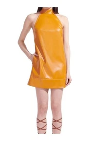 Staud Sicily Vegan Leather Mini Dress Honey Size 2 - Picture 1 of 15