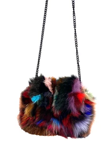 Sondra Roberts mehrfarbig Patchwork Fell Handtasche Schultertasche Kettenriemen - Bild 1 von 10