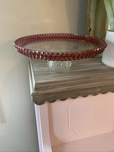 Indiana Glas Diamond Point Rubin Flash Geburtstag Standfuß Kuchenplatte Ständer 12,5" - Bild 1 von 4