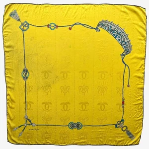 Vintage 80s Must De Cartier Interlocking CC Jewelled Belt Print Silk Scarf Shawl - Picture 1 of 6