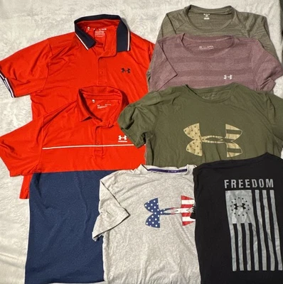 Lot Of 7 XL Under Armour USA Freedom Polo Causal Shirt Workout Gym Men Flag Logo - Image 1 of 4