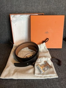 Hermes Reversible Belt Kit 38 inch Brown & Black with Brushed Silver H Buckle - Picture 1 of 6